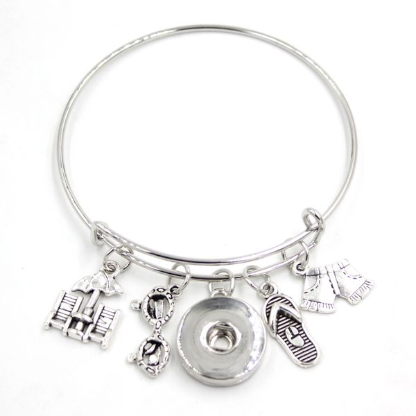 

wholesale 18mm snap jewelry adjustable expandable bangle beach charm bracelets bangle gift beach chair slipper 18mm snap button bracelet, Golden;silver