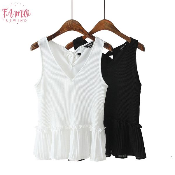 

women black white v neck blouse chiffon pleated sleeveless female casual shirts sweet solid chic summer blusas wa197
