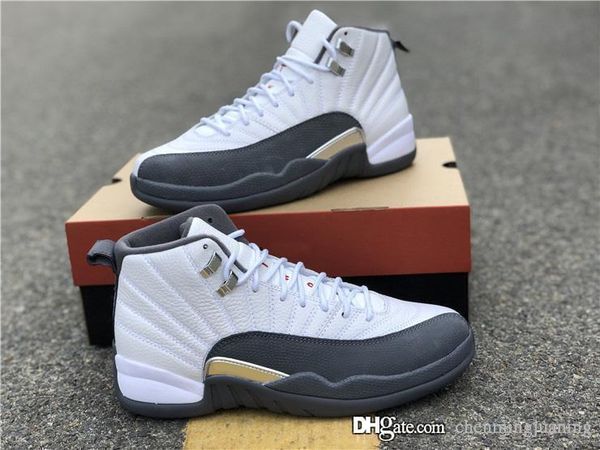 

air authentic 12 dark grey white basketball shoes retro real carbon fiber 12s men sports sneakers 130690-160 with box