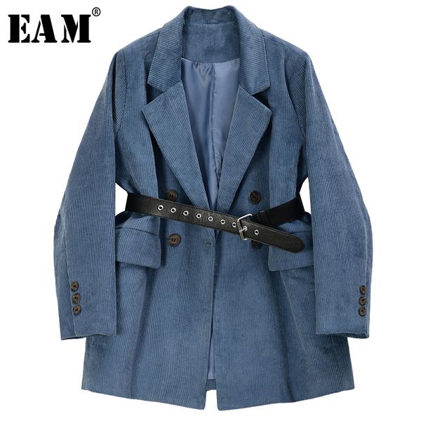 

eam] women blue corduroy split joint big size blazer new lapel long sleeve loose fit jacket fashion spring autumn 2020 1r721, White;black