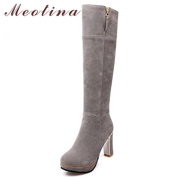

meotina winter knee high boots women boots zipper platform thick heel long super high heel shoes ladies autumn big size 43, Black