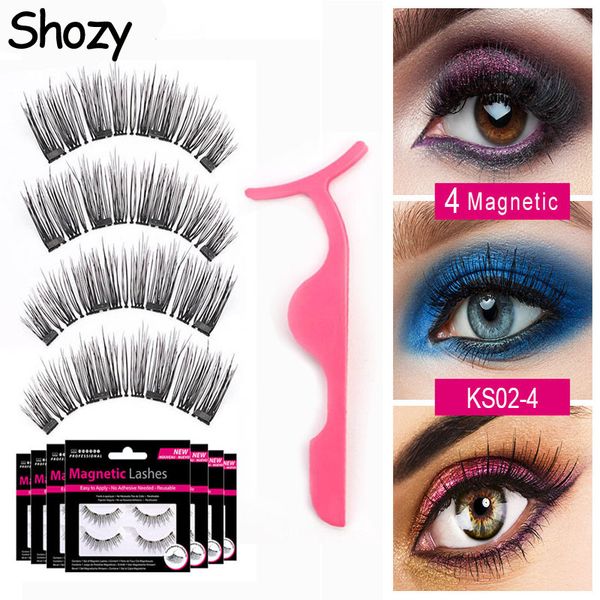

shozy magnetic eyelashes with 4 magnets handmade 3d magnetic lashes natural false eyelashes with applicator-ks02-4-tz003