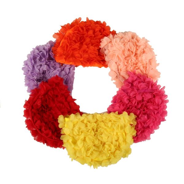 

women petals bathing cap swimming pool swimming cap hat size colorful bathing