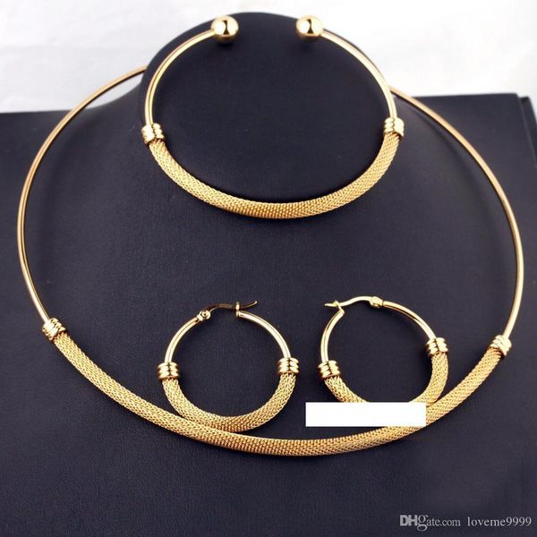 

hip hop mens 316l stainless steel metal wire o shape chokers necklace bracelet earring chunky fashion boys jewelry set, Black