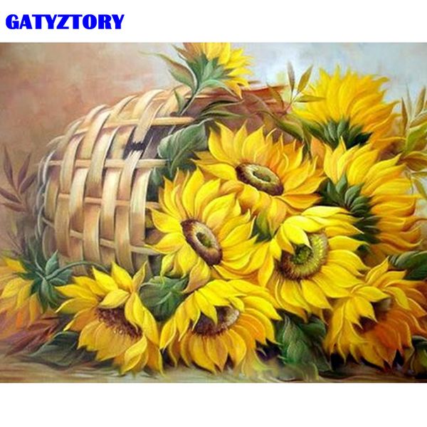 

gatyztory frame sunflower diy painting by numbers acrylic paint by numbers modern wall art picutre handpainted oil painting arts