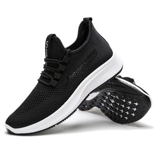 

adisputent men knitting mesh breathable flat heel shoes sport running casual sneakers lace up walking shoe zapatillas hombre, Black