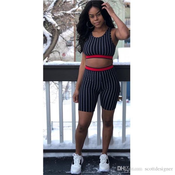 

stripe women summer designer 2pcs short suits sleeveless fashion jumpsuit casual ribbon loose pullover crew neck female clothing, Gray