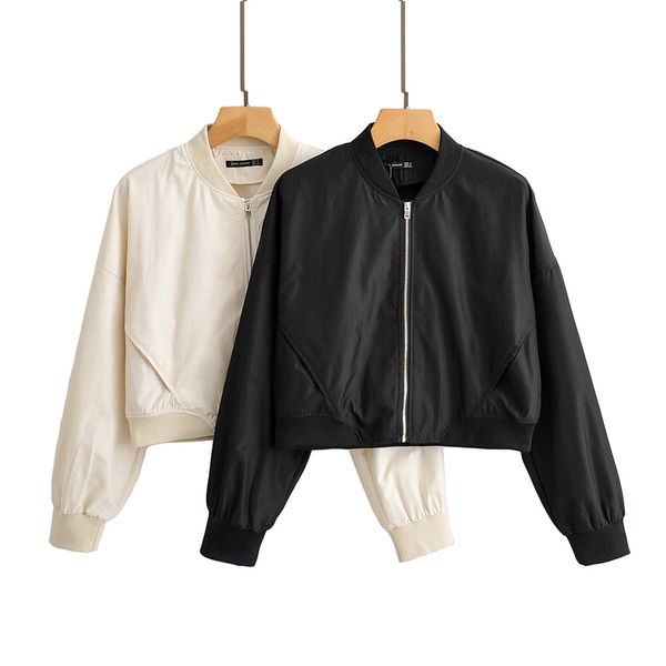 

western style 2019 autumn new style versitile fashion loose-fit pilots stand collar jacket bat sleeve zip-up jacket women's, Black;brown