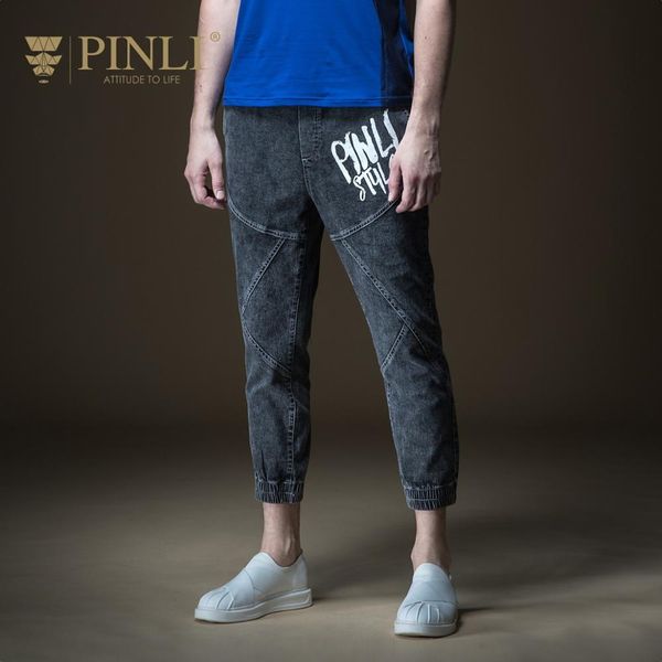 

2018 sale fake designer clothes pinli summer new men's decorated body printed bottom jeans nine-minute pants b192116359, Blue