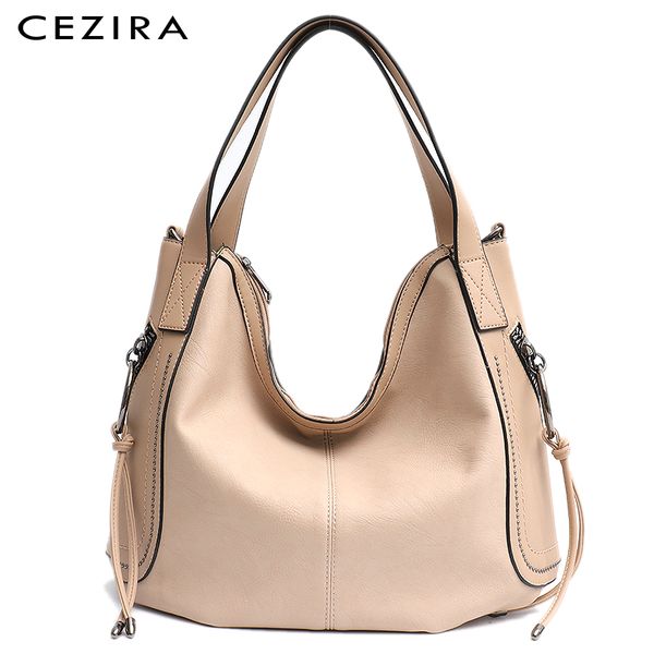 

cezira zippers handbag for women luxury pu leather hobo ladies daily casual tote bag brand large capacity crossbody shoulder bag
