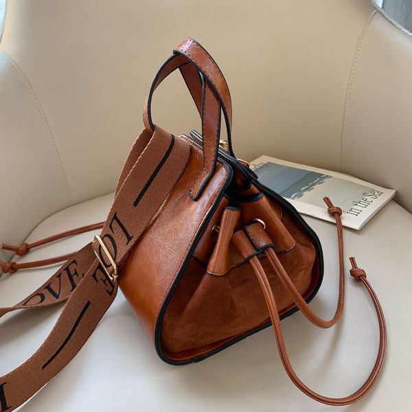 

leather women bucket bag letter webbing crossbody bag for women's designer handbag ladies shoulder bags