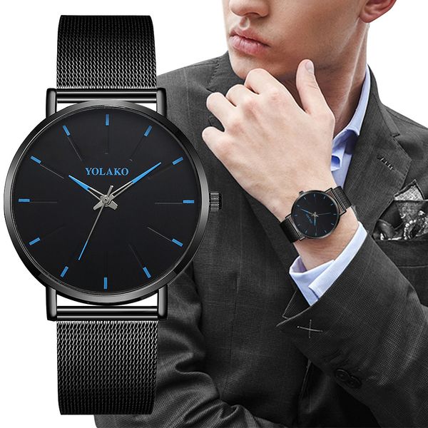 

2020 minimalist men's fashion watch yolako men's quartz stainless steel band newv strap watch analog wrist gifts for men, Slivery;brown
