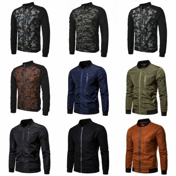 

baseball casual long mens sleeve jacket mens jacket baseball uniform zipper coat long sleeve casual camouflage, Black;brown