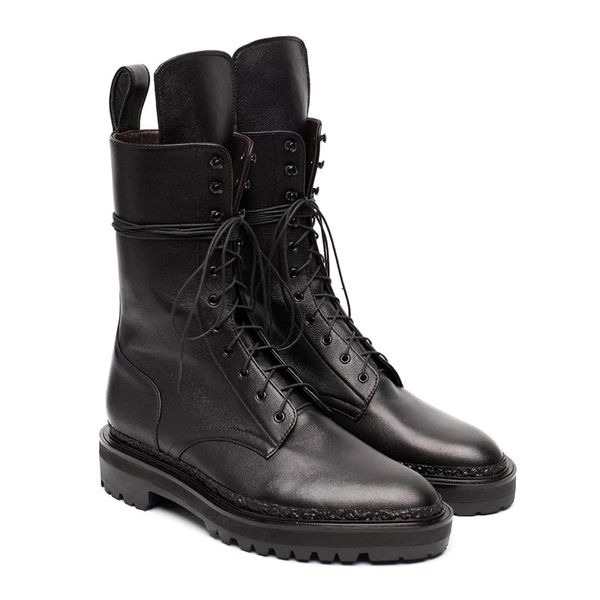 

casual low-heeled square-heeled round-head edumuch women's boots, Black