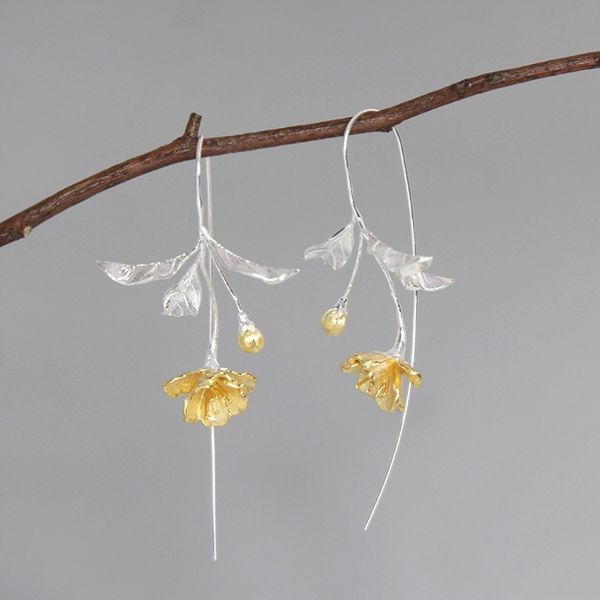 

inature 925 sterling silver elegant tree branch begonia flower drop earrings for women statement jewelry