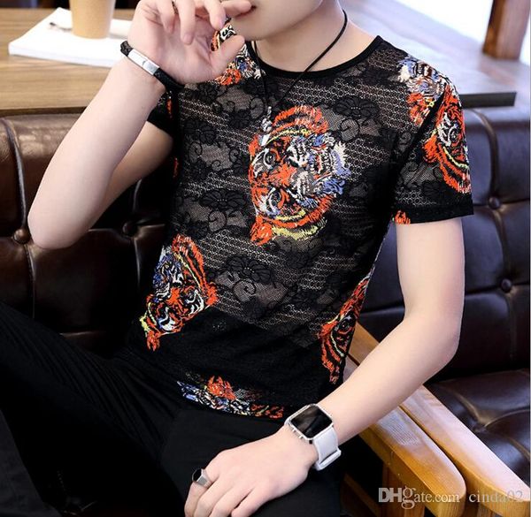 

sexy мужской футболка crew neck лето хлопок дышащий черный see through tops tee для мужчин, White;black