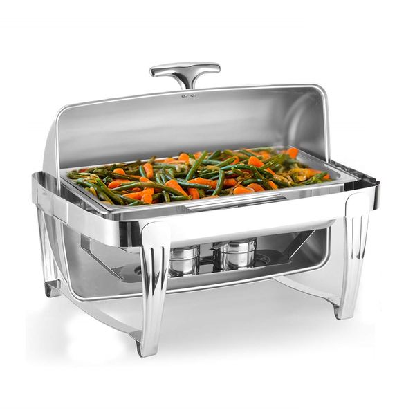 

rectangular clamshell stainless steel deluxe chafer chafing dish sets 8 qt full size food warmer tray for l party wedding us stock