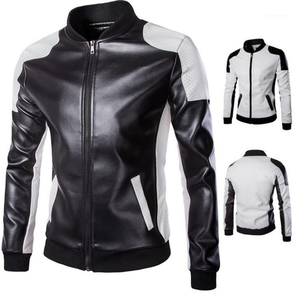 

panelled stand collar zipper fly outwear fashion mens motorcycle jacket mens designer leather jackets plus size, Black