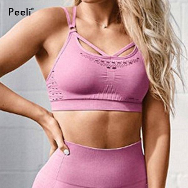 

peeli 2019 energy seamless sports bra women fitness crop padded yoga bra push up gym brassiere workout athletic activewear, White;black