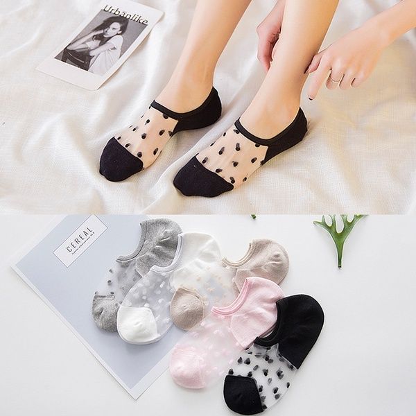 

women socks crystal glass silk mesh knit lace transparent sock summer invisible ankle girls socks fashion socks, Black;white