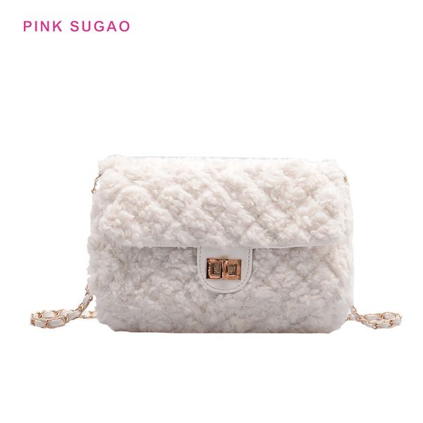 

pink sugao designer shoulder bags women purse luxury chain bag woolen messenger bag female autumn and winter new style shoulder bag