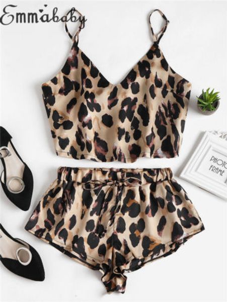 

2pcs women satin silk lace sleepwear babydoll lingerie nightwear shorts pyjamas set ladies leopard pajama sets clothing, Blue;gray