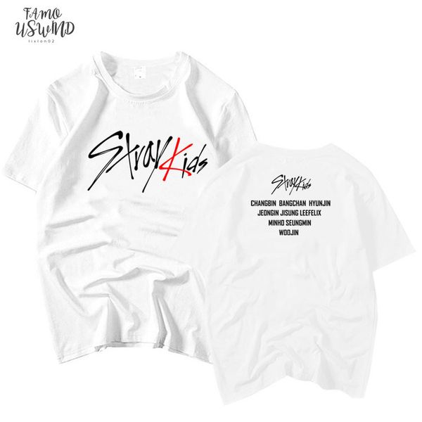 

summer style straykids all member name printing o neck short sleeve t shirt kpop fashion loose short t shirt k pop, White