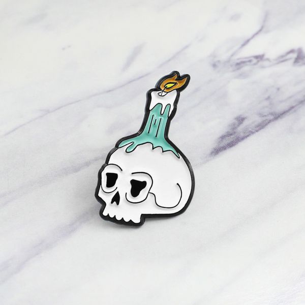 

creative candle skull brooch burning flame skeleton enamel lapel pins denim backpack shirt punk badge children's jewelry, Gray