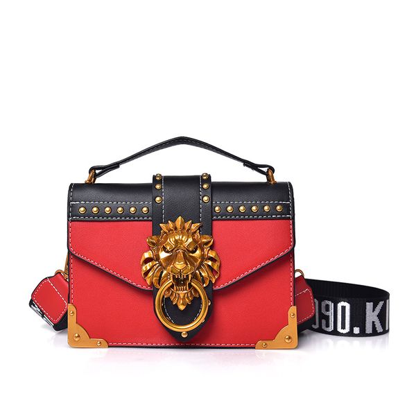 

Fashion Metal Lion Head Totes Mini Small Square Pack Ladies Shoulder Bag Leather Crossbody Clutch Bags Women Designer Purse Wallet Handbags