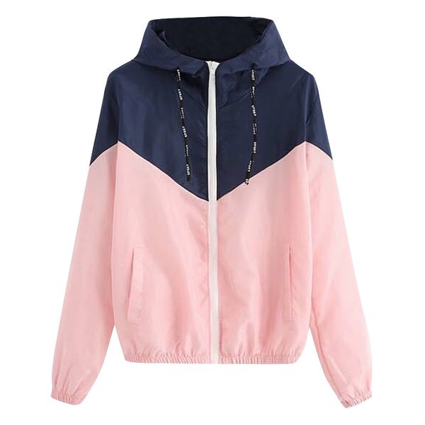 

women basic jackets female zipper pockets casual long sleeves coat autumn hooded jacket two tone windbreaker jacket dropshipping, Black;brown