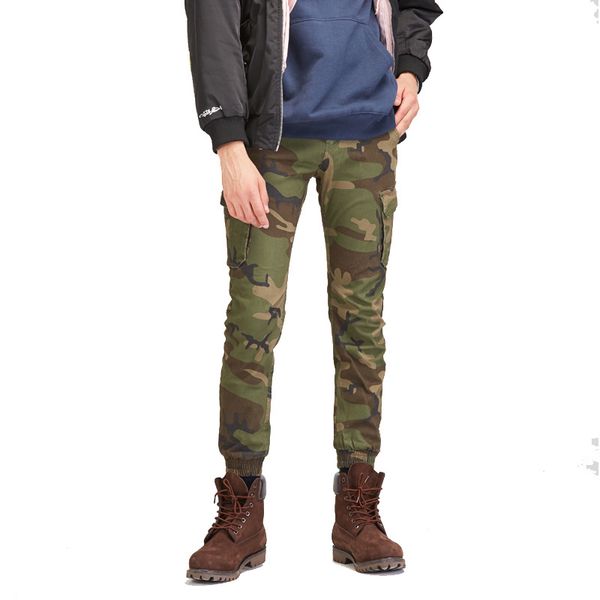 

2018 autumn and winter new style camouflage bib overall men's europe and america washing casual trousers beam foot mouth versati, White;black