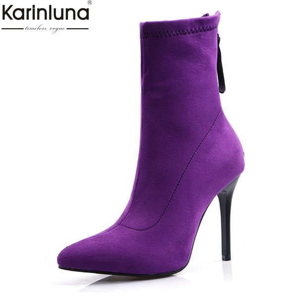 

women's 2019 big size 34-48 party sock boots woman shoes thin high heels winter shoes woman ankle boots, Black