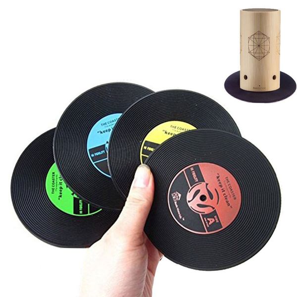 Conjunto de 12 almofadas de disco de gravação de vinil para proteção DrinkStableTop impede os danos causados ​​por móveis Silicone Drink Coasters