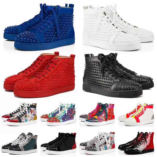

red bottoms womens mens casual shoes fashion designer studded spike shoes air party lovers genuine leather platform sneakers size 36-47, Black
