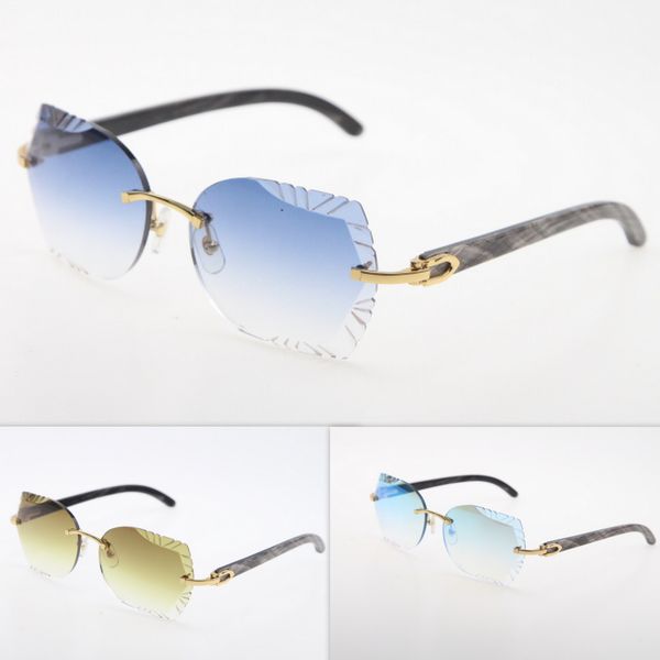 

mens designers rimless original marbled black buffalo horn sunglasses fashion diamond cut lens adumbral c decoration gold sun glasses fancif, White;black