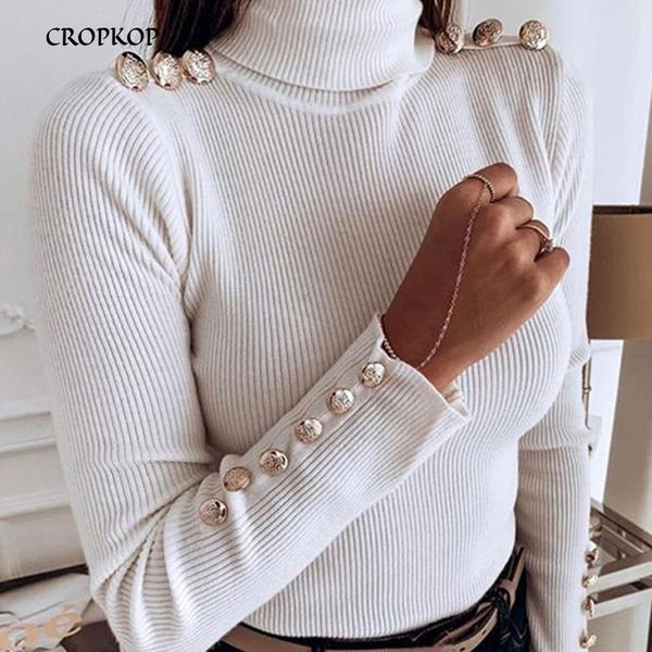 

knit basic sweater women turtleneck long sleeve black pull buttons casual solid warm jumper fall blouse chic vintage, White;black