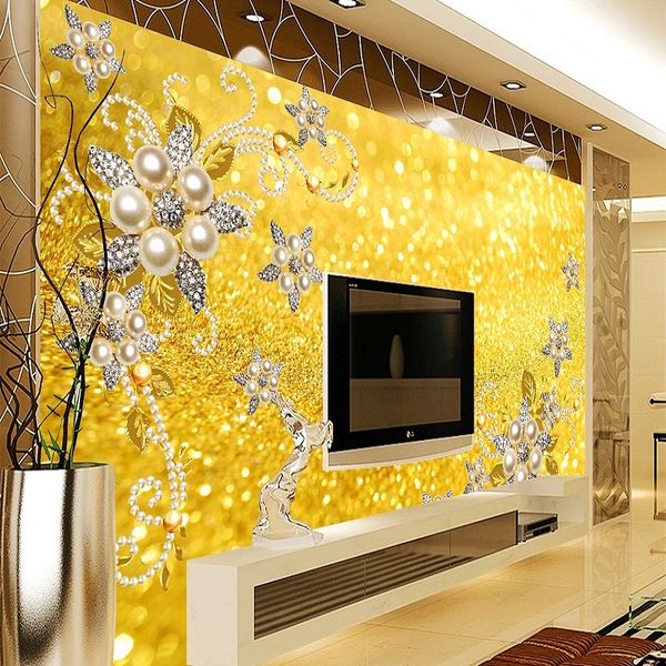 

home decor custom large mural 3d wallpaper modern creative fashion jewelry flower golden yellow abstract tv wall decor deep 5d embossed