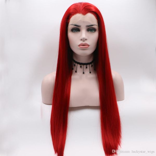 2019 New Style Natural Hairline Red Wig Silky Straight Synthetic