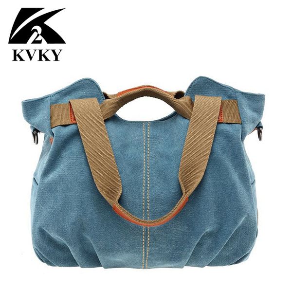 

kvky brand fold casual tote women's handbag shoulder crossbody bags canvas high capacity bag for women female bolsa feminina