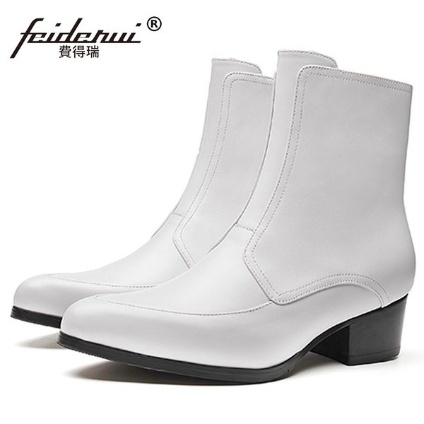 

new arrival winter man high heels cowboy riding shoes genuine leather pointed toe zip men's handmade snow ankle boots ss785, Black