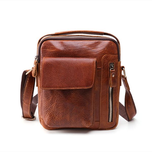 

leisure fashion men's shoulder bag genuine leather vertical section crazy horse leather vintage business shoulder bag grain leat