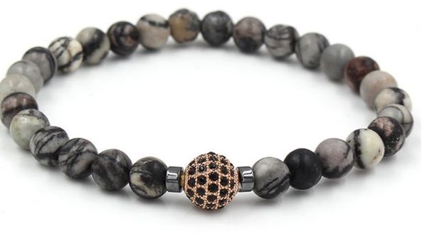 

8mm cfg24 elastic adjusted charm nature stone reiki frosted agate onyx gold silver copper cz zircon cubic zirconia bracelet, Black