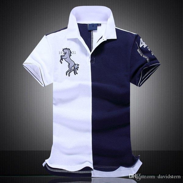 

поло рубашка мужчины большая лошадь camisa твердые с коротким рукавом вышивка одежда мужчины ткань письмо поло футболка воротник повседневна, White;black