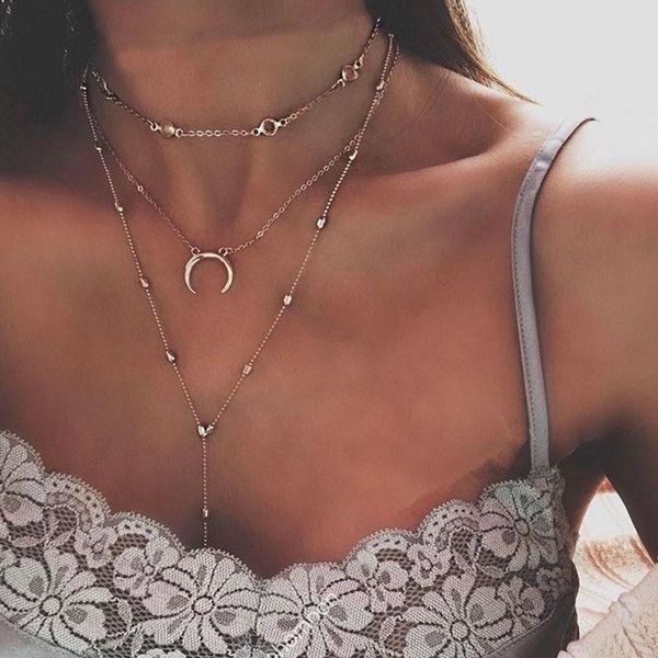 

multilayer chain necklace women necklaces jewelry moon yellow gold color trendy tassel personalized collares collier, Silver