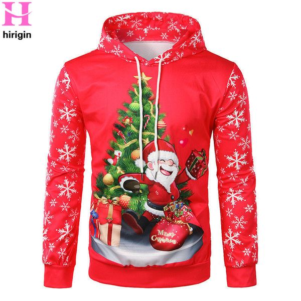 

hip hoodies men winter red christmas hoodies male santa claus alpaca print xmas slim fit hooded sweatshirt pullovers, Black