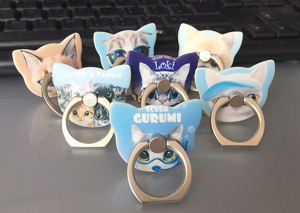 

cat finger ring smartphone stand holder for iphone huawei samsung cell smart round phone ring holder car mount stand