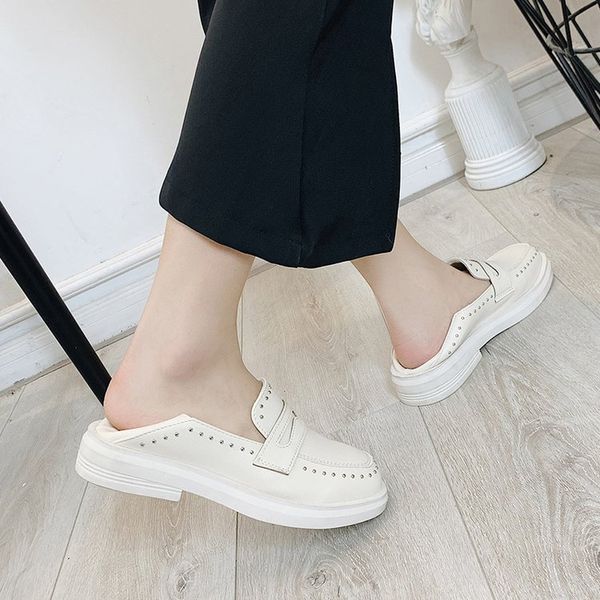

shoes woman 2019 loafers with fur all-match rivets studs autumn british style square toe oxfords women's slip-on casual female, Black