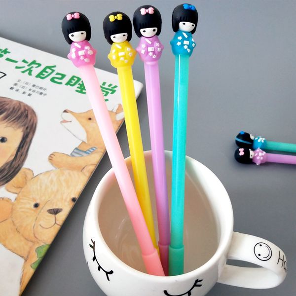 

4pcs cute kimono girl gel pen creative student stationery cartoon girl water pen heart series office signature