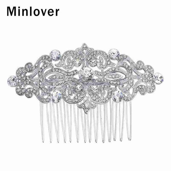 

minlover silver color wedding hair accessories for women bridal floral crystal european design hairpin hair combs jewelry fs066, Golden;white