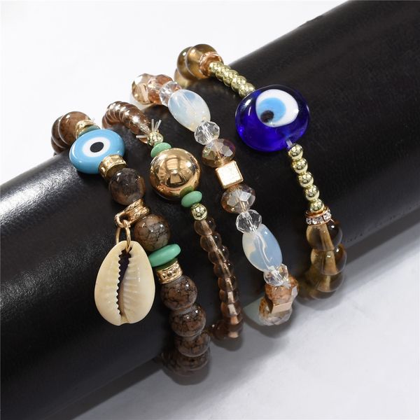 

new ethnic multi-layer bracelet shell pendant bracelet set fashion beaded wild bracelet jewelry, Golden;silver